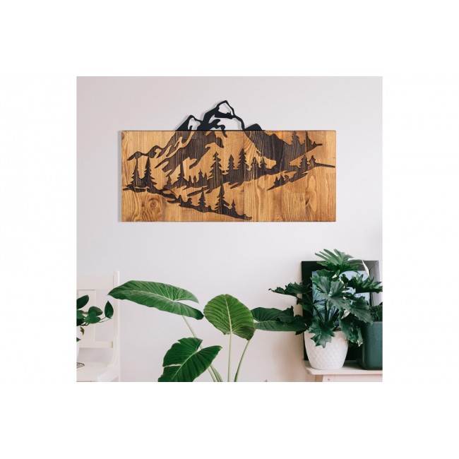Διακοσμητικό τοίχου "MOUNTEN" από ξύλο/μέταλλο σε χρώμα φυσικό/μαύρο 57.5x3x33