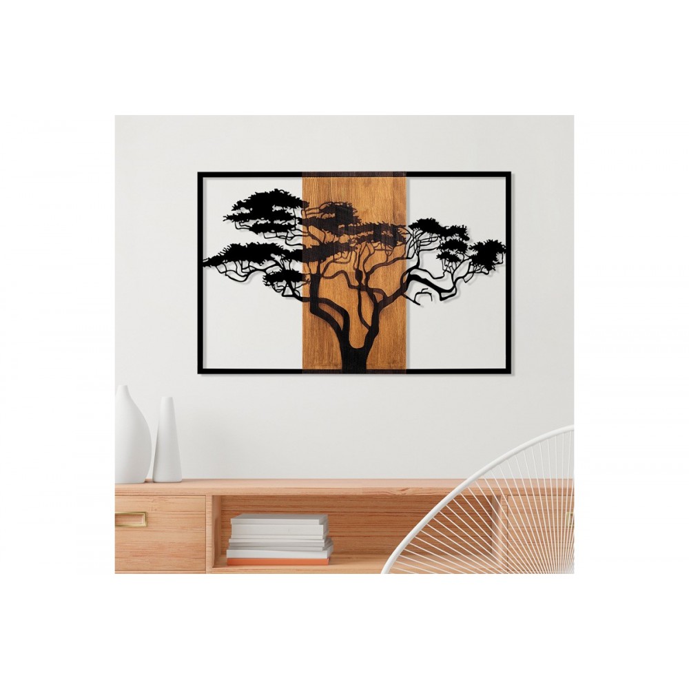 Διακοσμητικό τοίχου "LEROUN" από ξύλο/μέταλλο σε χρώμα φυσικό/μαύρο 90x3x58