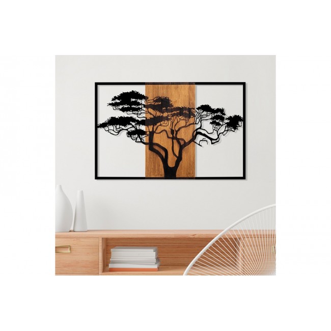 Διακοσμητικό τοίχου "LEROUN" από ξύλο/μέταλλο σε χρώμα φυσικό/μαύρο 90x3x58