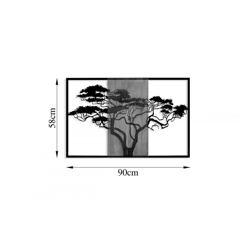 Διακοσμητικό τοίχου "LEROUN" από ξύλο/μέταλλο σε χρώμα φυσικό/μαύρο 90x3x58