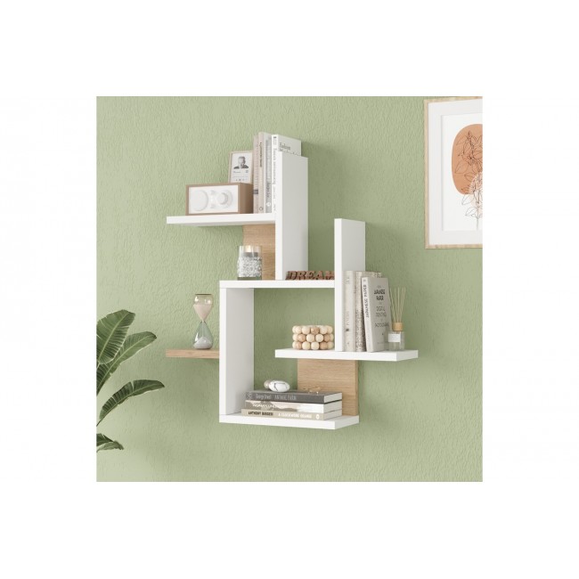 Ραφιέρα τοίχου "NOGARA" σε χρώμα λευκό/φυσικό 62.6x14.5x66.2