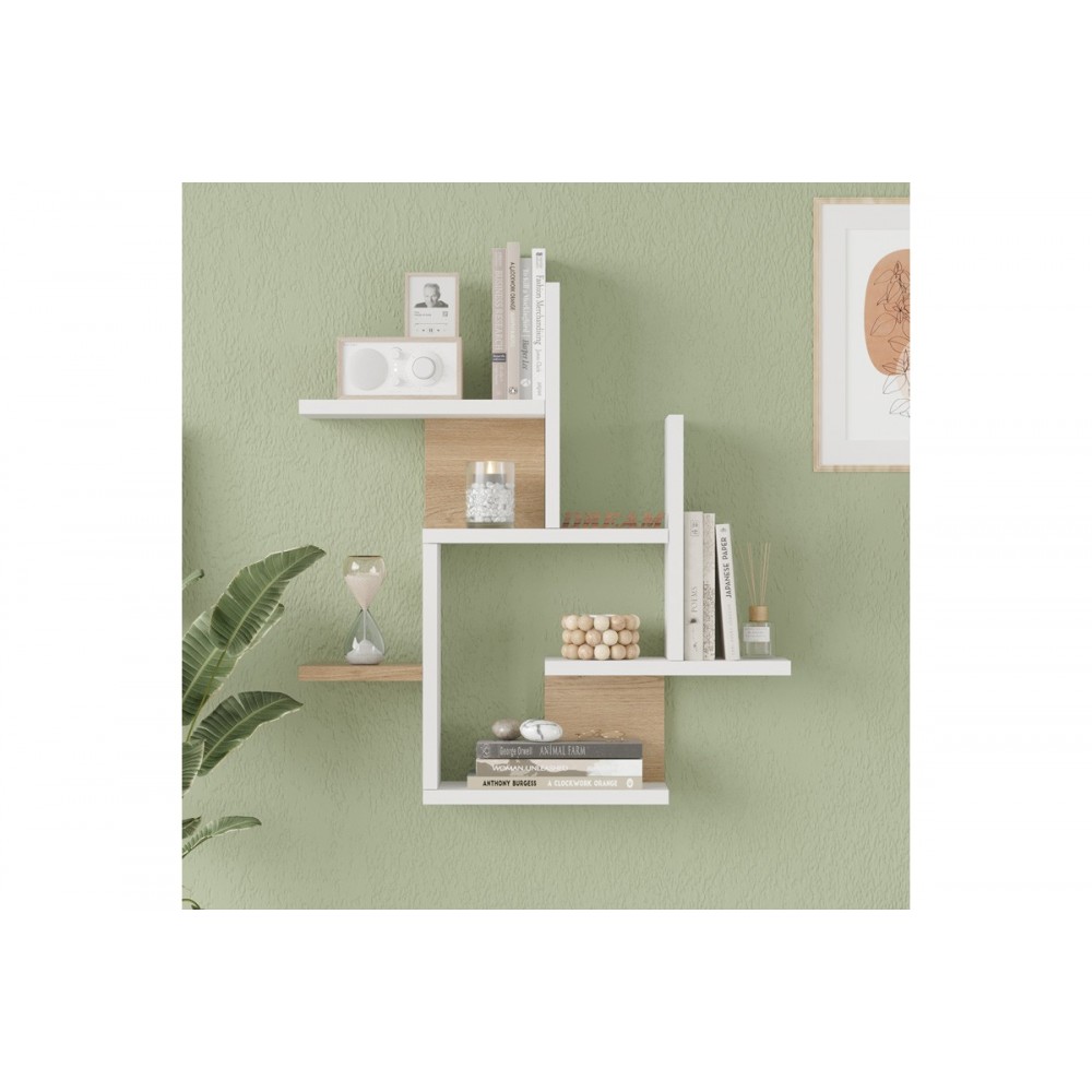 Ραφιέρα τοίχου "NOGARA" σε χρώμα λευκό/φυσικό 62.6x14.5x66.2