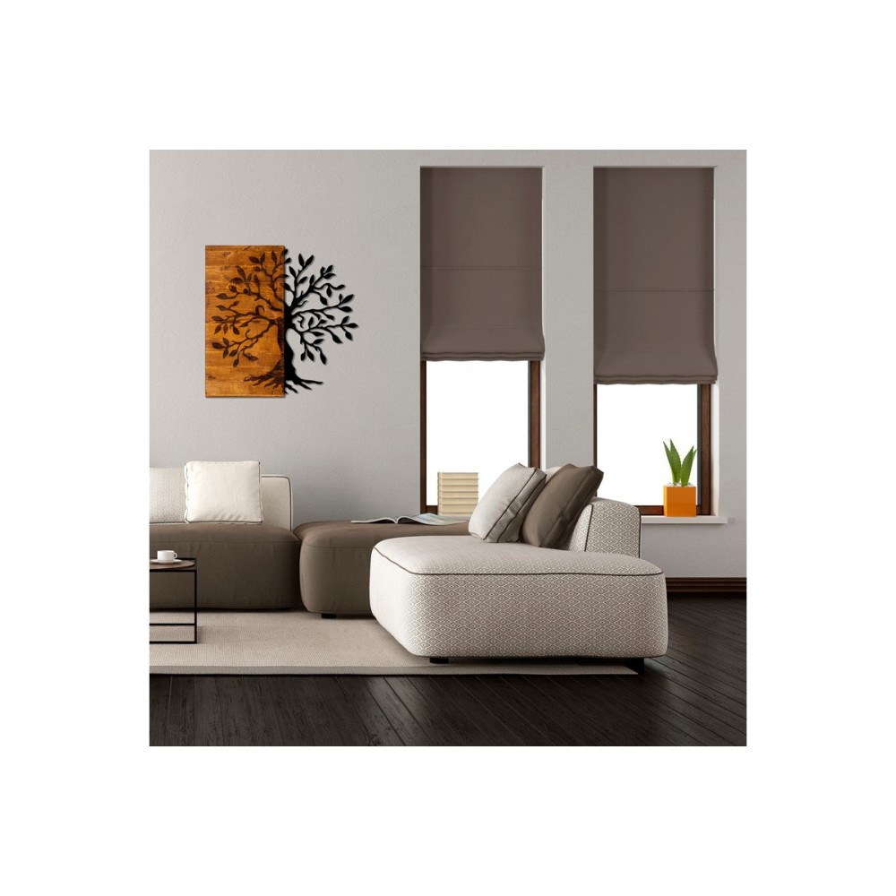 Διακοσμητικό τοίχου "TRELBO" από ξύλο/μέταλλο σε χρώμα φυσικό/μαύρο 58x3x58