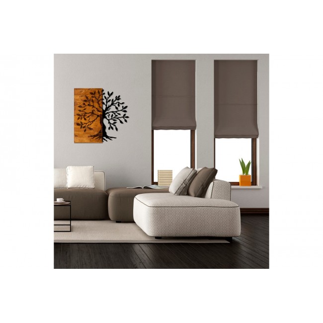 Διακοσμητικό τοίχου "TRELBO" από ξύλο/μέταλλο σε χρώμα φυσικό/μαύρο 58x3x58