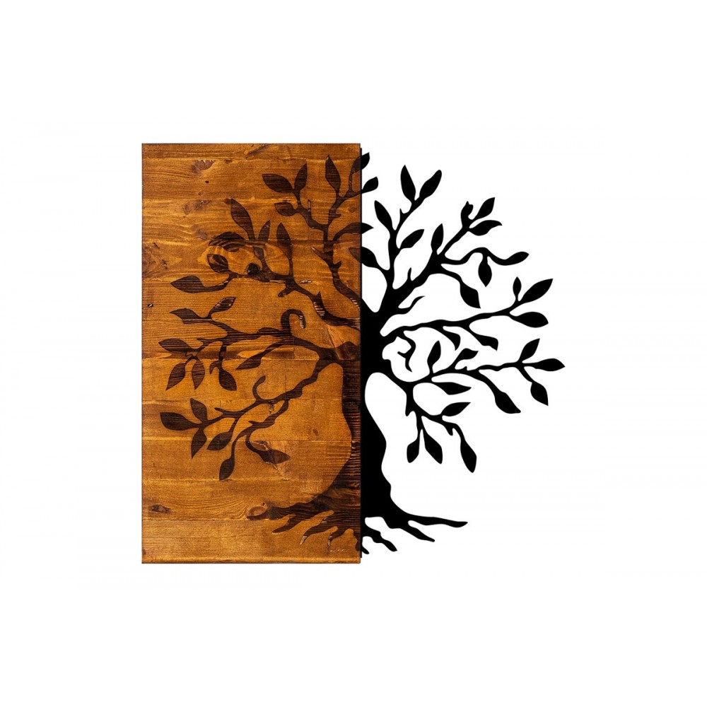 Διακοσμητικό τοίχου "TRELBO" από ξύλο/μέταλλο σε χρώμα φυσικό/μαύρο 58x3x58