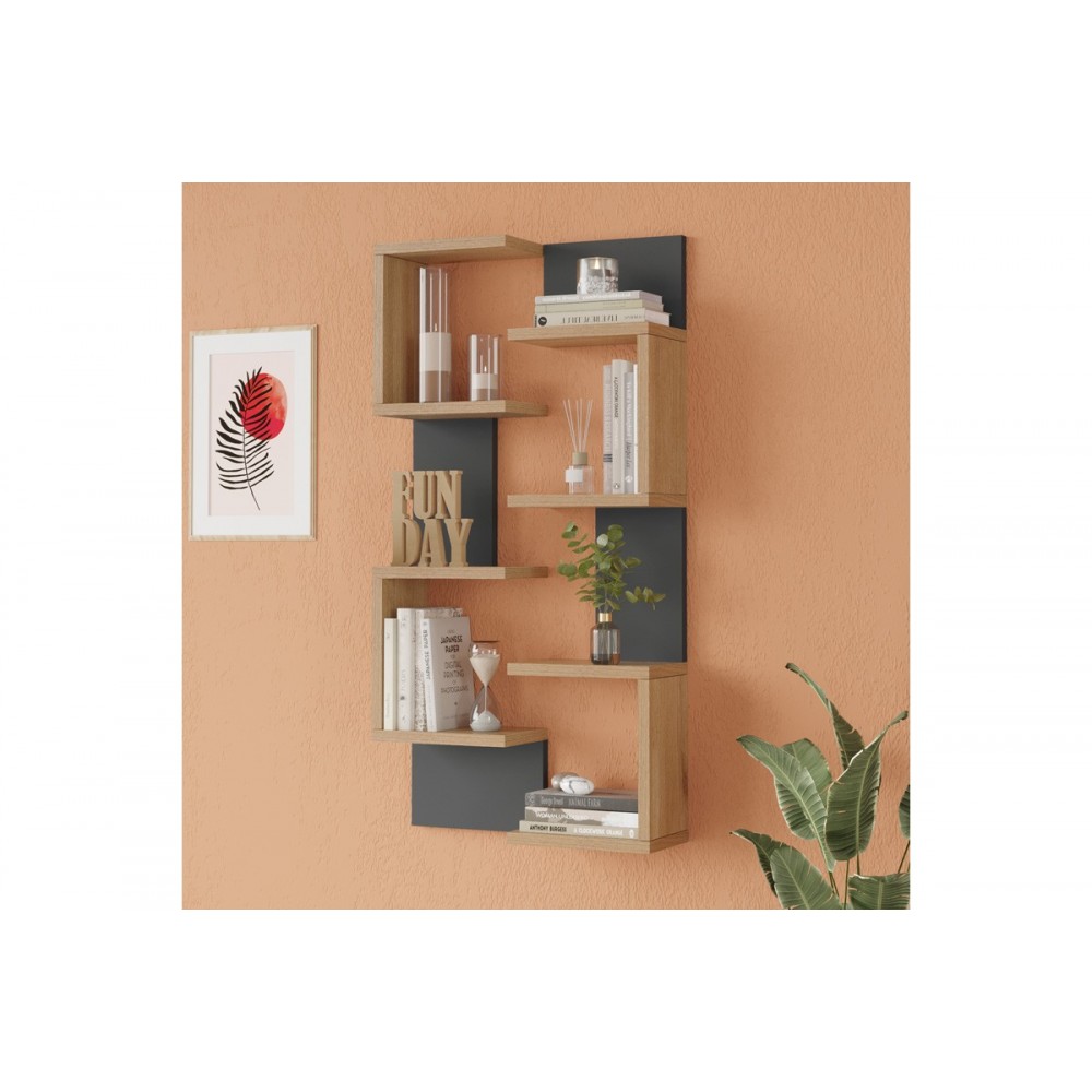 Ραφιέρα τοίχου "POMAR" σε χρώμα φυσικό/ανθρακί 47.2x14.5x92.5