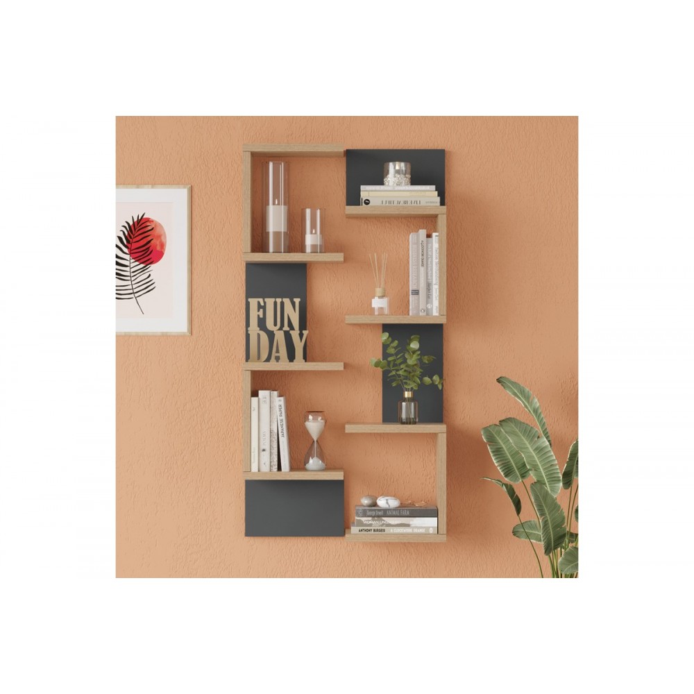 Ραφιέρα τοίχου "POMAR" σε χρώμα φυσικό/ανθρακί 47.2x14.5x92.5