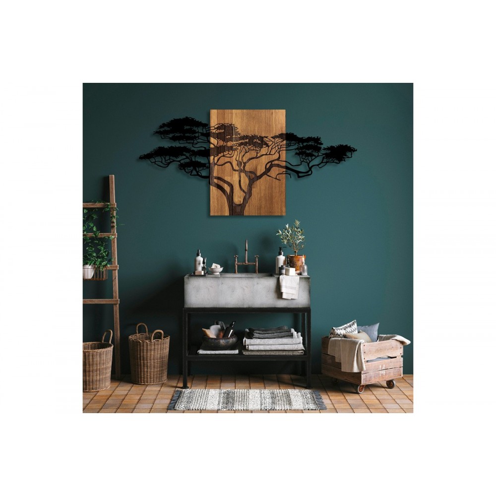 Διακοσμητικό τοίχου "EFREN" από ξύλο/μέταλλο σε χρώμα φυσικό/μαύρο 144x3x70