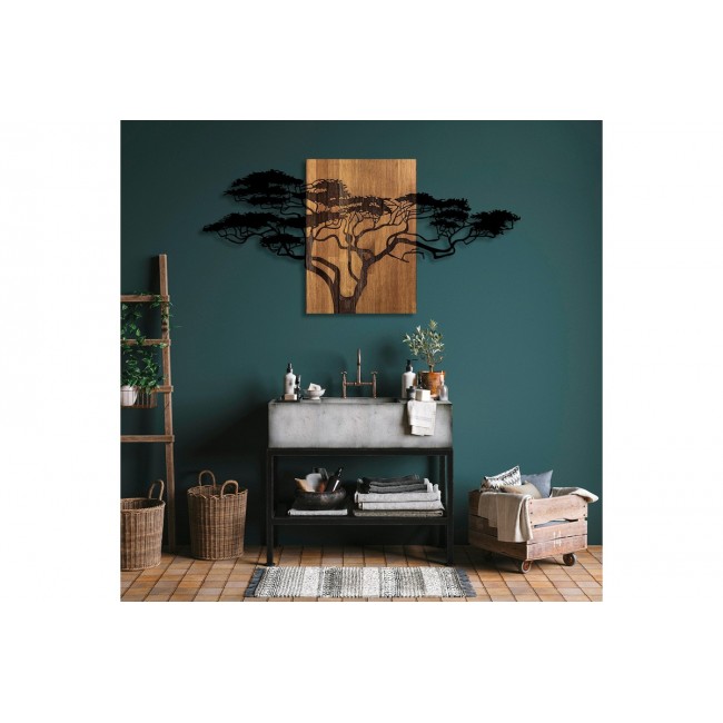 Διακοσμητικό τοίχου "EFREN" από ξύλο/μέταλλο σε χρώμα φυσικό/μαύρο 144x3x70