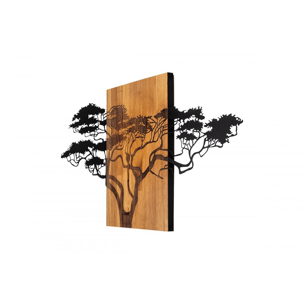 Διακοσμητικό τοίχου "EFREN" από ξύλο/μέταλλο σε χρώμα φυσικό/μαύρο 144x3x70