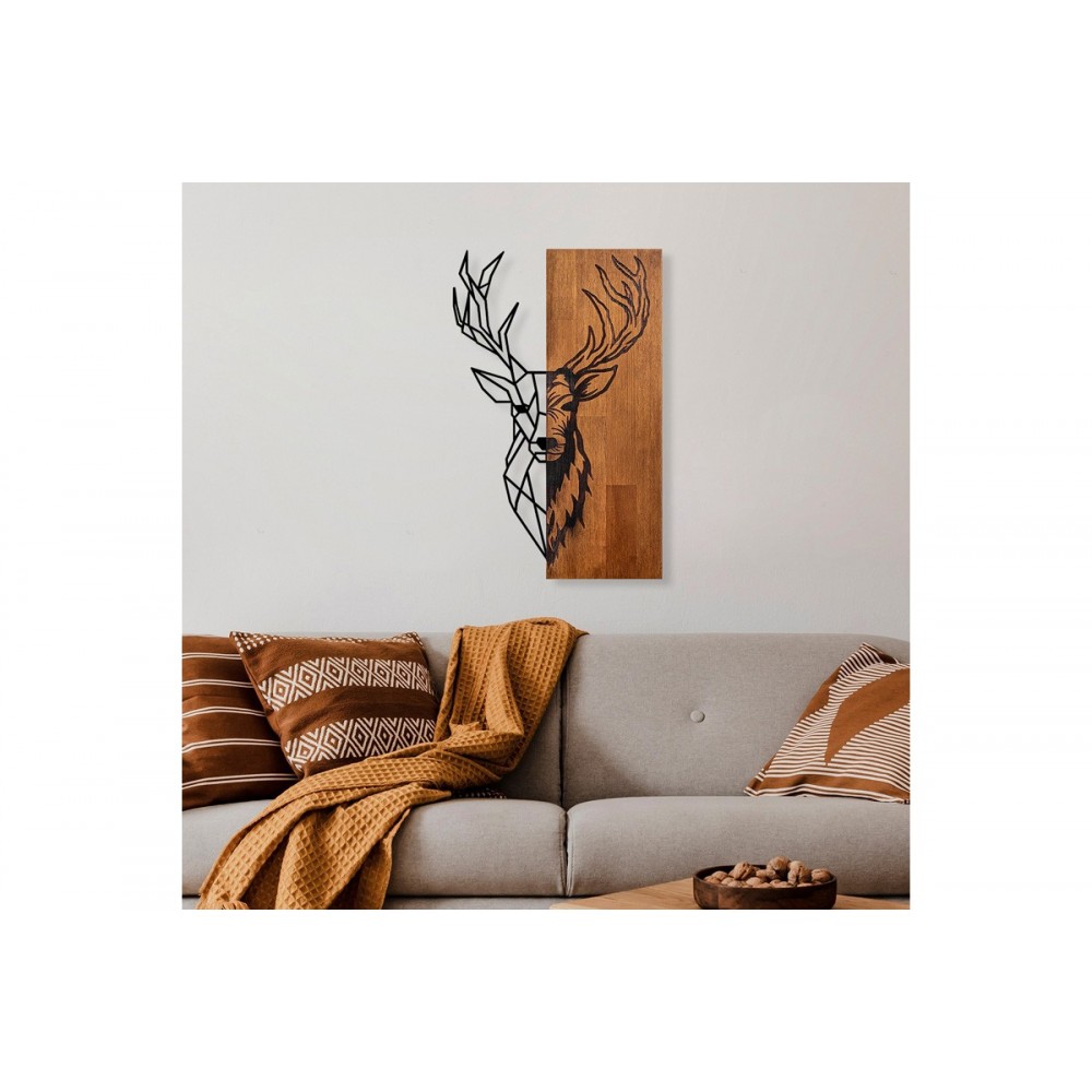 Διακοσμητικό τοίχου "DEERA" από ξύλο/μέταλλο σε χρώμα φυσικό/μαύρο 33x3x58