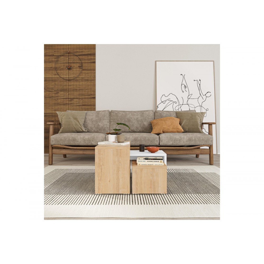 Τραπέζια σαλονιού 3τμχ "KANTAR" σε χρώμα oak/λευκό 65x30x39