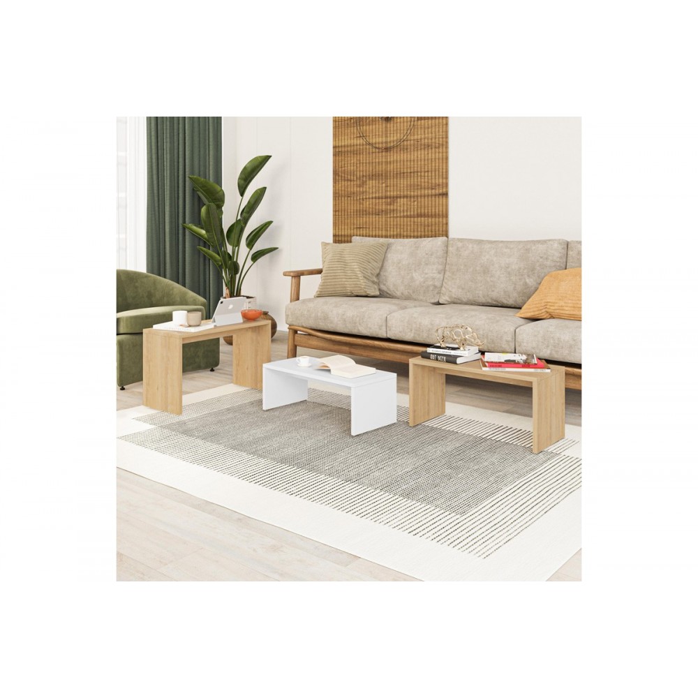 Τραπέζια σαλονιού 3τμχ "KANTAR" σε χρώμα oak/λευκό 65x30x39