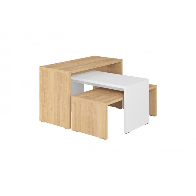 Τραπέζια σαλονιού 3τμχ "KANTAR" σε χρώμα oak/λευκό 65x30x39