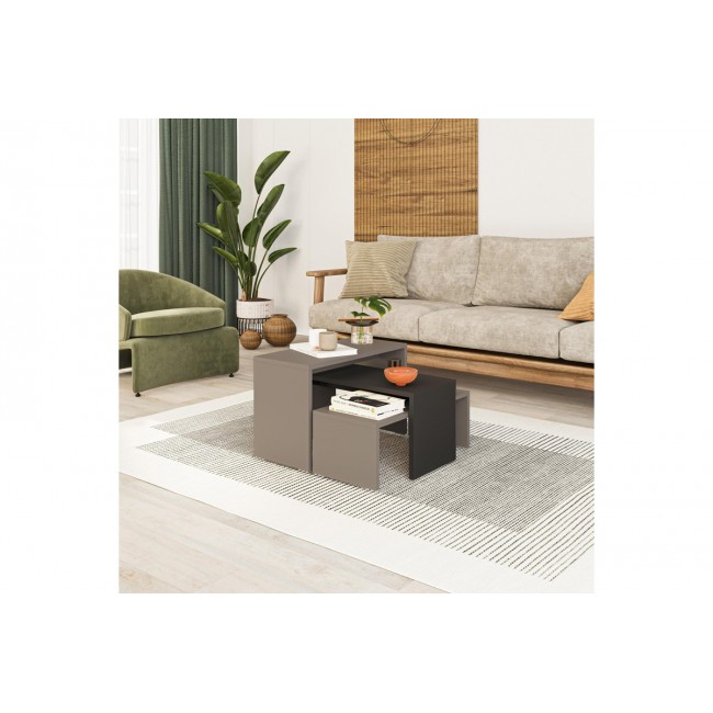 Τραπέζια σαλονιού 3τμχ "KANTAR" σε χρώμα ανθρακί/μόκα 65x30x39