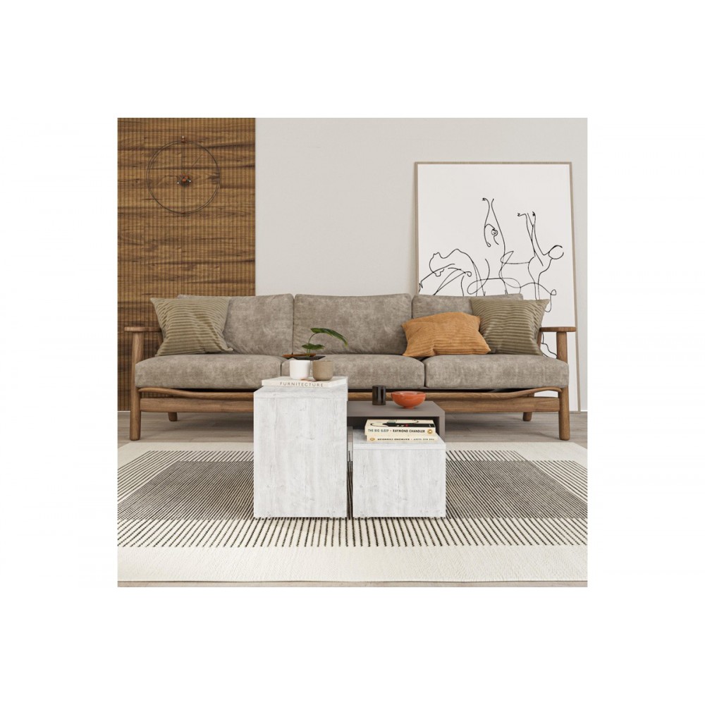 Τραπέζια σαλονιού 3τμχ "KANTAR" σε χρώμα λευκό αντικέ/μόκα 65x30x39