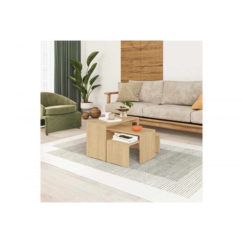 Τραπέζια σαλονιού 3τμχ "KANTAR" σε χρώμα φυσικό 65x30x39