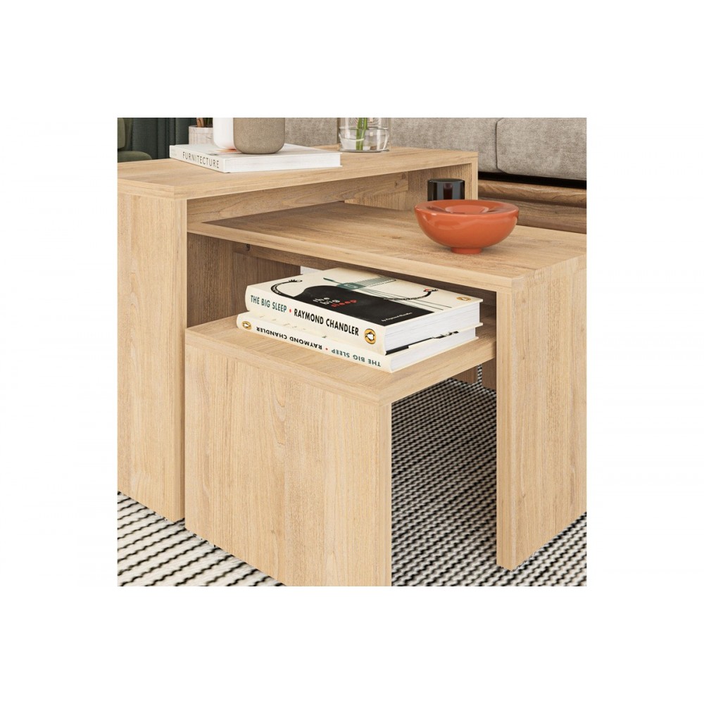 Τραπέζια σαλονιού 3τμχ "KANTAR" σε χρώμα φυσικό 65x30x39