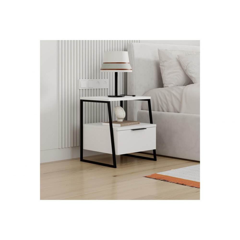 Κομοδίνο "JOHANA" σε χρώμα μαύρο/λευκό 45x40x50