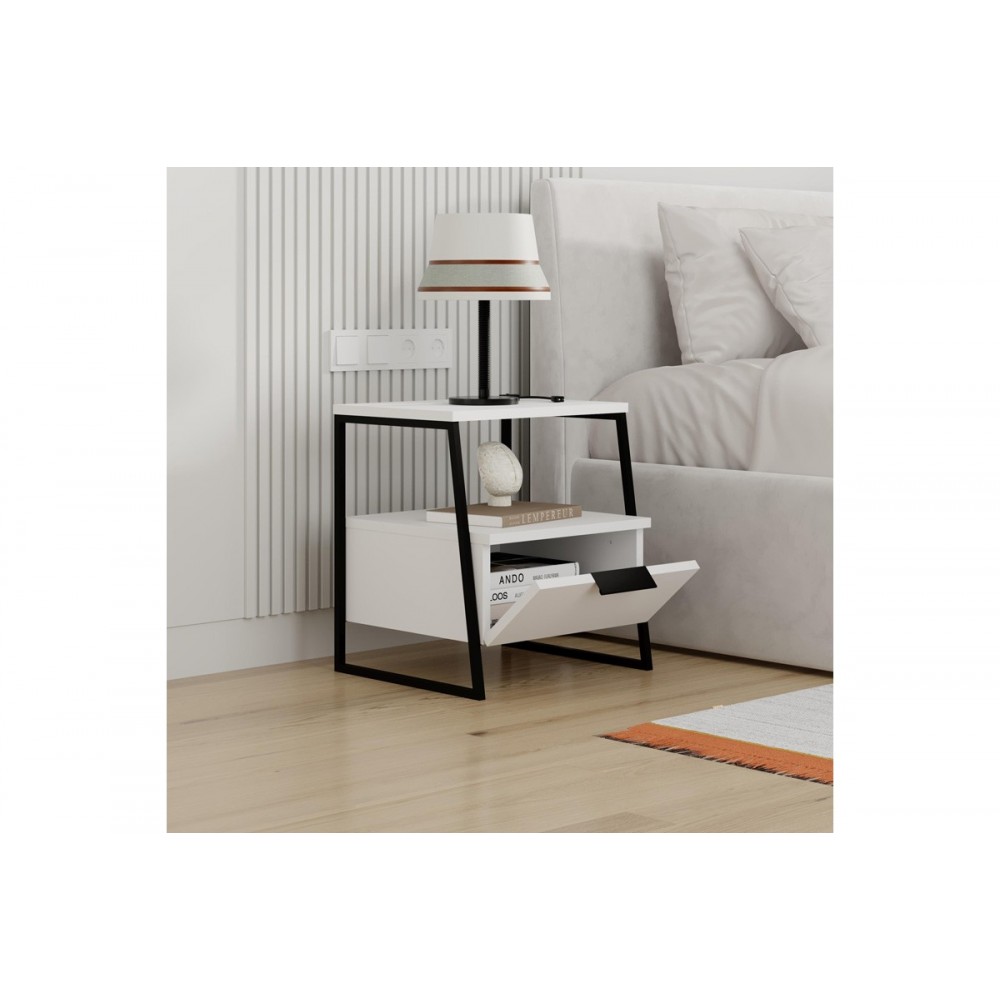 Κομοδίνο "JOHANA" σε χρώμα μαύρο/λευκό 45x40x50