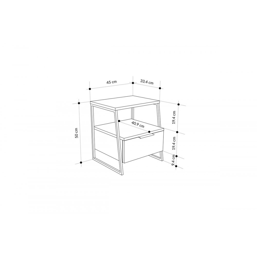 Κομοδίνο "JOHANA" σε χρώμα μαύρο/λευκό 45x40x50
