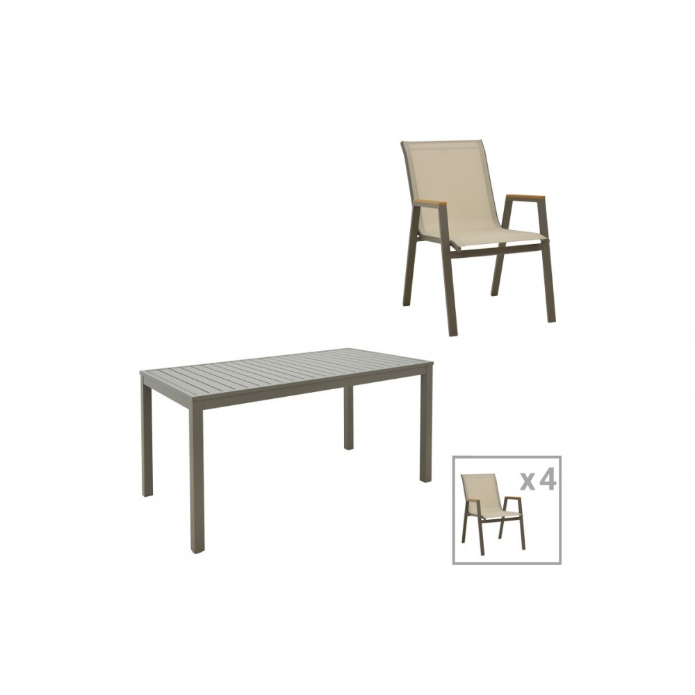 Τραπεζαρία 5τμχ "KLITON-AZELIE" από αλουμίνιο/textilene σε χρώμα γκρι/σαμπανιζέ 150x80x74