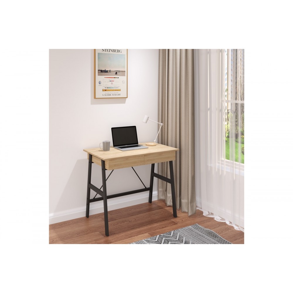 Γραφείο εργασίας "LIONE" από μέταλλο σε χρώμα oak/μαύρο 90x50x75