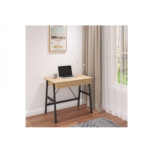 Γραφείο εργασίας "LIONE" από μέταλλο σε χρώμα oak/μαύρο 90x50x75