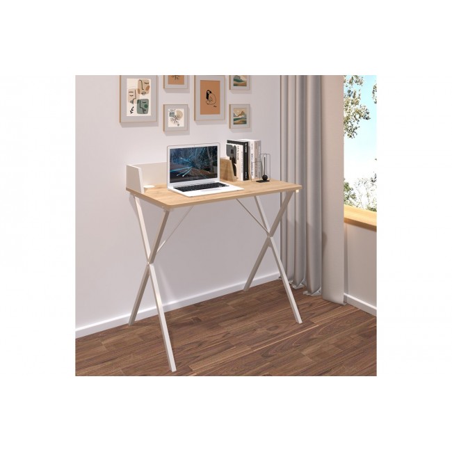 Γραφείο εργασίας "ZERVAN" από μέταλλο σε oak/λευκό χρώμα 80x50x84