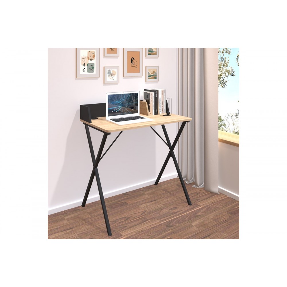 Γραφείο εργασίας "ZERVAN" από μέταλλο σε oak/μαύρο χρώμα 80x50x84