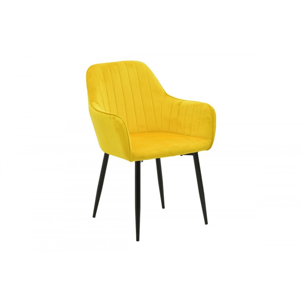 Πολυθρόνα "NOOR" από βελούδο/μέταλλο σε χρώμα κίτρινο/μαύρο 58x58x86