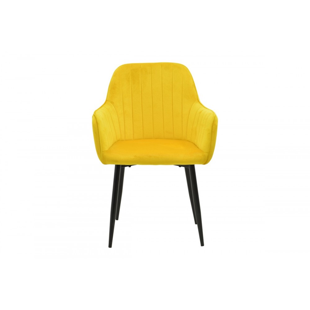 Πολυθρόνα "NOOR" από βελούδο/μέταλλο σε χρώμα κίτρινο/μαύρο 58x58x86