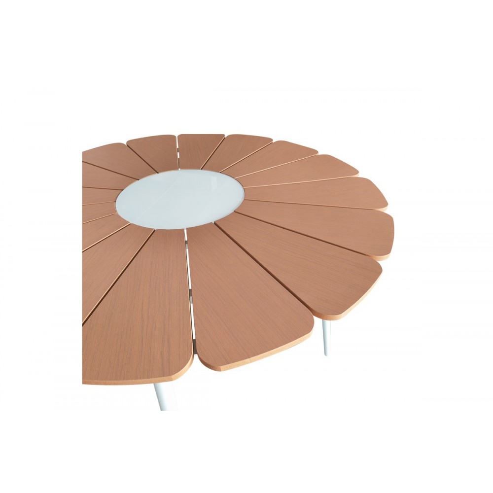 Τραπέζι "PINAP" από αλουμίνιο/plywood σε χρώμα λευκό/φυσικό Φ110x74