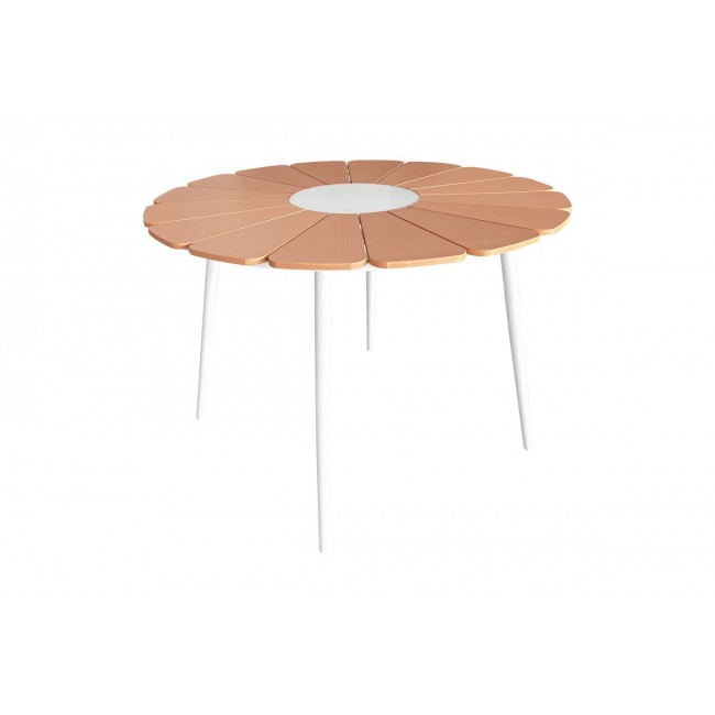 Τραπέζι "PINAP" από αλουμίνιο/plywood σε χρώμα λευκό/φυσικό Φ110x74