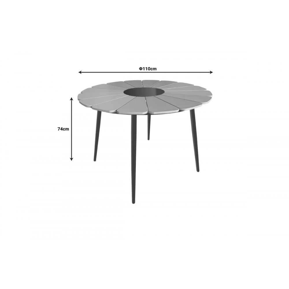 Τραπέζι "PINAP" από αλουμίνιο/plywood σε χρώμα μαύρο/φυσικό Φ110x74