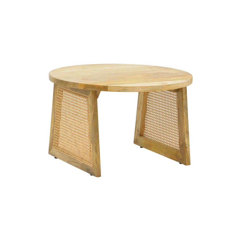 Τραπέζι "TAMARIND" από ξύλο/rattan σε χρώμα φυσικό Φ65x40
