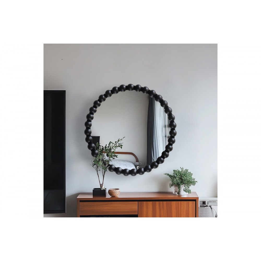 Καθρέπτης "SPECIO" από ξύλο σε χρώμα μαύρο Φ60x4.5