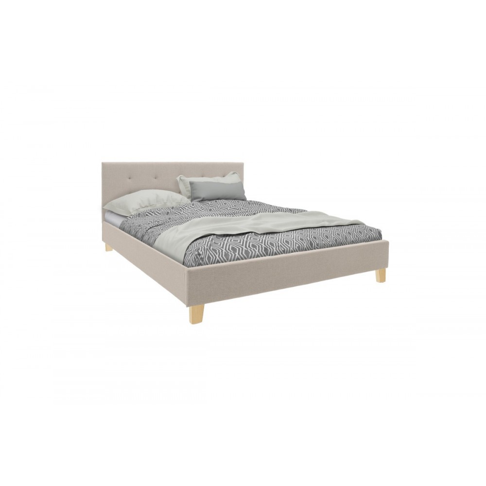 Κρεβάτι "MAGO" από ύφασμα/ξύλο σε χρώμα εκρού/φυσικό 167x214x88