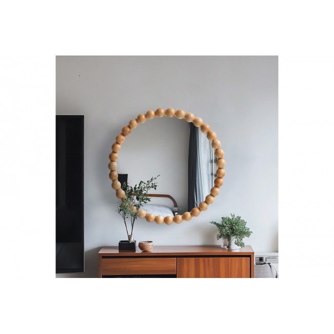 Καθρέπτης "SPECIO" από ξύλο σε χρώμα φυσικό Φ60x4.5