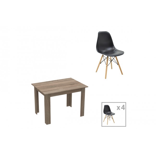 Τραπεζαρία 5τμχ "MANKA-JULITA" σε χρώμα σονόμα truffle/μαύρο 110x80x77