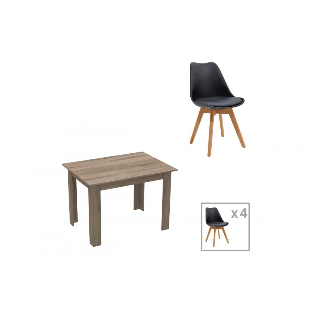 Τραπεζαρία 5τμχ "MANKA-GASTON" σε χρώμα σονόμα truffle/μαύρο 110x80x77