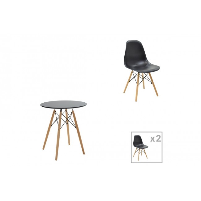 Τραπεζαρία 3τμχ "JULITA" από mdf/ξύλο σε χρώμα μαύρο/φυσικό Φ60x73