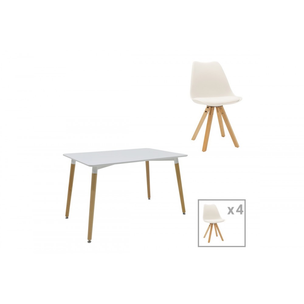 Τραπεζαρία 5τμχ "NATALI-CARON" από mdf σε χρώμα λευκό/φυσικό 120x80x76