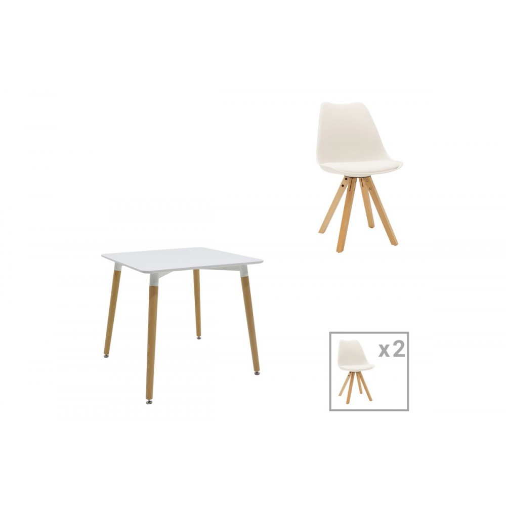 Τραπεζαρία 3τμχ "NATALI-CARON" από mdf σε χρώμα λευκό/φυσικό 80x80x76