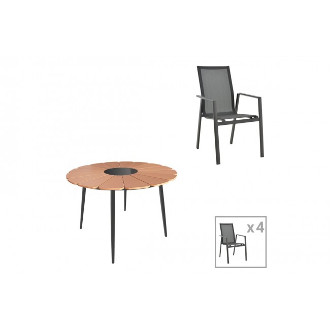 Τραπεζαρία 5τμχ "PINAP-DASHIELL" από αλουμίνιο/plywood σε χρώμα μαύρο/φυσικό Φ110x74