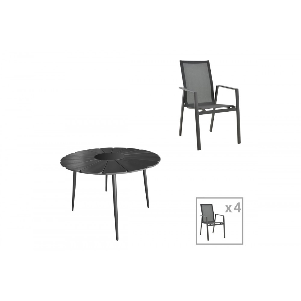 Τραπεζαρία 5τμχ "PINAP-DASHIELL" από αλουμίνιο/plywood σε χρώμα μαύρο Φ110x74