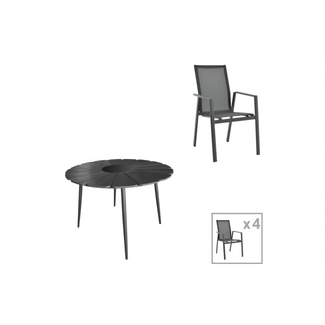 Τραπεζαρία 5τμχ "PINAP-DASHIELL" από αλουμίνιο/plywood σε χρώμα μαύρο Φ110x74