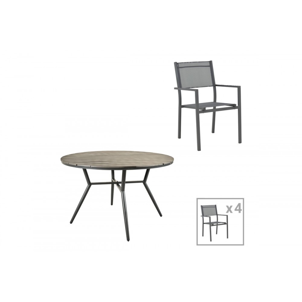 Τραπεζαρία 5τμχ "APPA-MOLY" από αλουμίνιο/plywood σε χρώμα ανθρακί Φ120x74