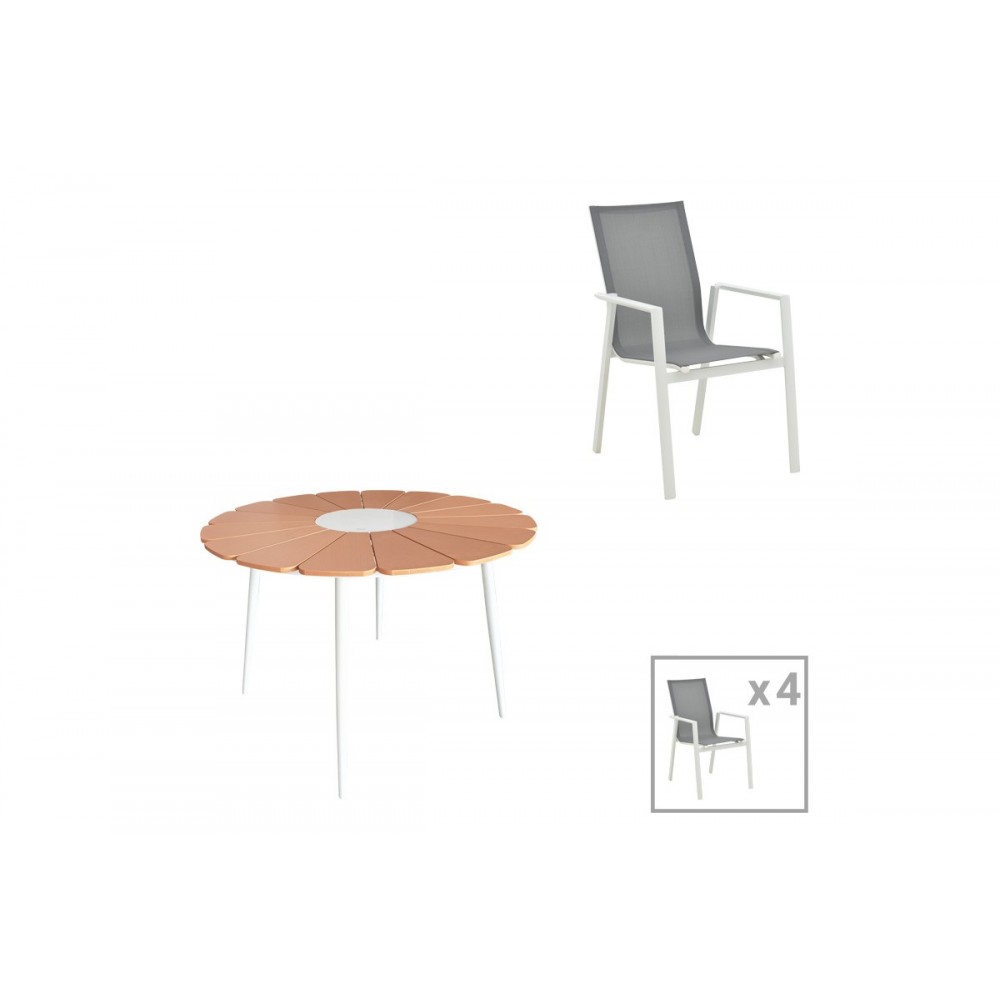 Τραπεζαρία 5τμχ "PINAP-DASHIΕLL" από αλουμίνιο/plywood σε χρώμα λευκό/φυσικό Φ110x74