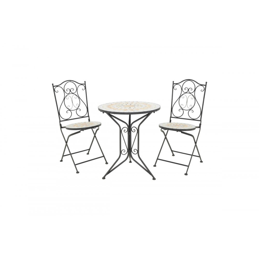 Τραπεζαρία 3τμχ "SELLIS" από μέταλλο με μωσαϊκό ψηφιδωτό Φ60x70